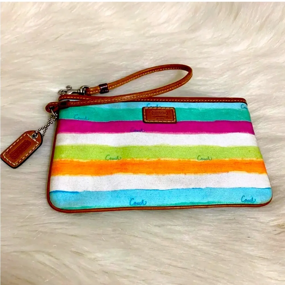 Coach Hampton Rainbow Watercolor Stripe Large Wristlet EUC - Picture 1 of 9